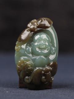 梵峙和田玉且末蓝糖白玉佛公挂件吊坠新疆和田玉弥勒佛佛公 默认