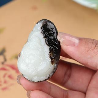 昆仑御孤品大师工艺和田玉黑皮佛吊坠女佛公弥勒佛玉坠笑佛挂件玉佩
